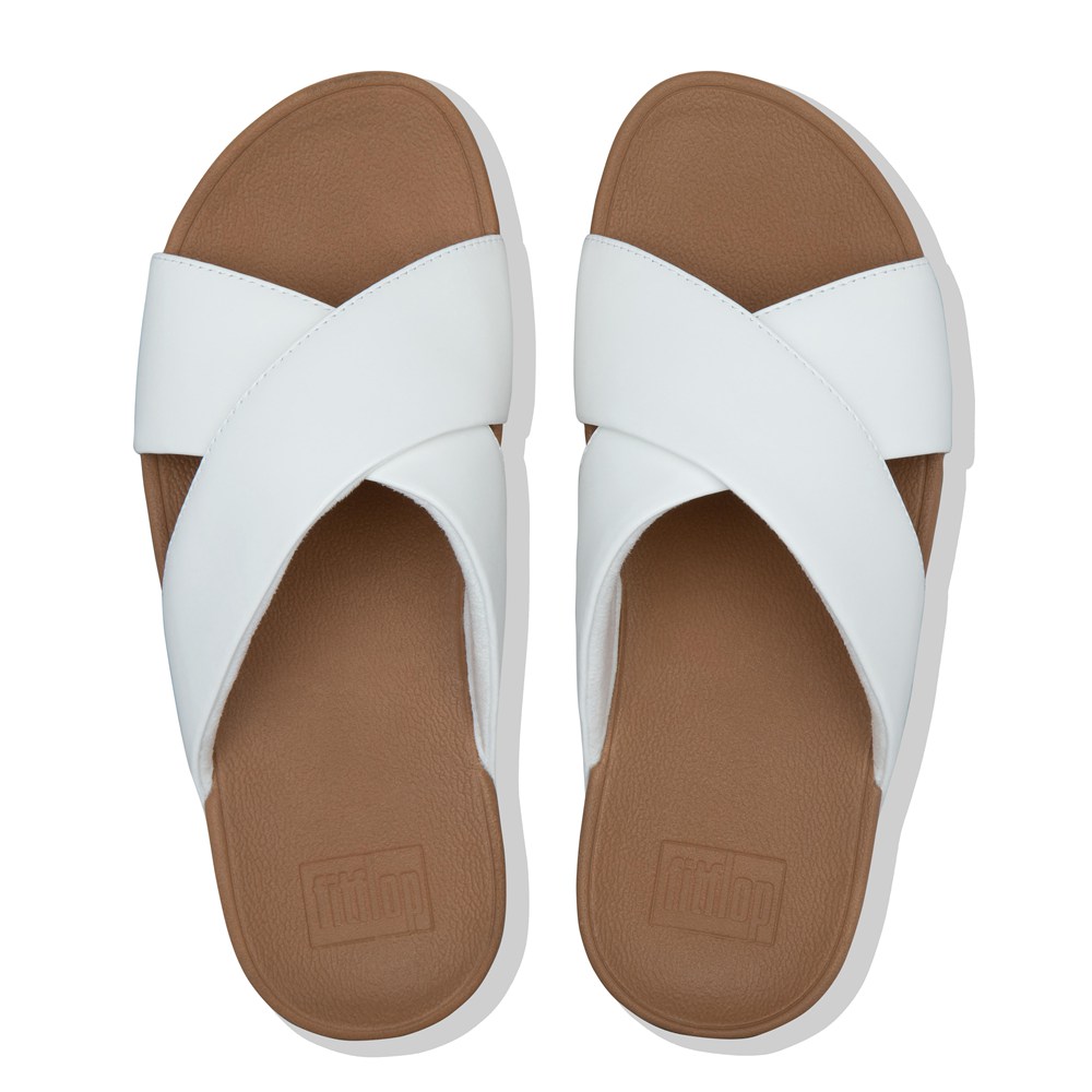 Fitflop Womens Slides White - Lulu Leather Cross - 05IZGSEQN